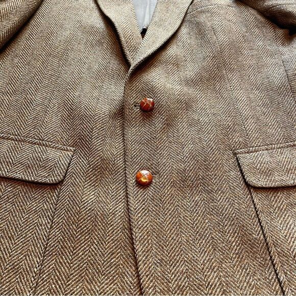 Imperial by Haggar  Men's Wool Sport Coat Brown Herringbone Size 44L - Picture 10 of 10